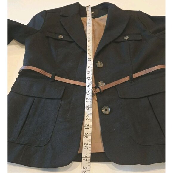 H&M Button Front Belted Black Lined Jacket Womens 12 Pockets Military Cotton Lar - Picture 6 of 10